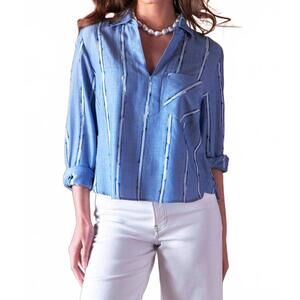NEW FINLEY ethnic stripe joni popover shirt in blue/white